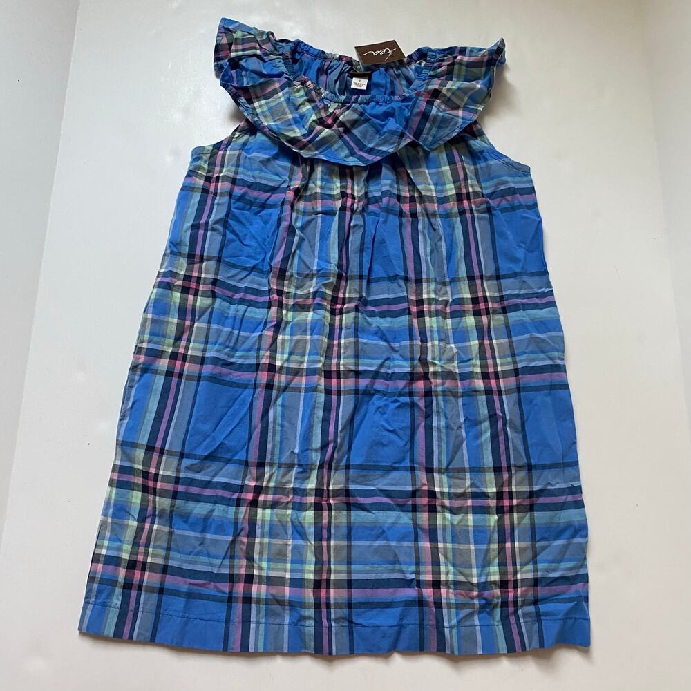 NEW Tea Collection Madras Seabreeze Plaid Ruffle Neck Dress